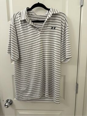 Under Armour Men's White and Black Striped Polo Shirt